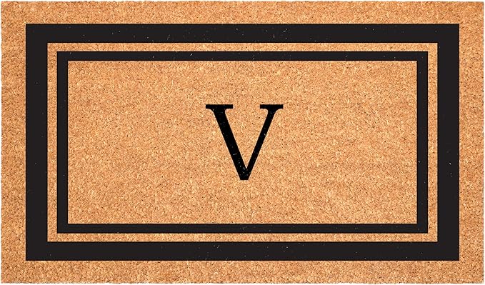 Calloway Mills 152961830V Black Border 18" x 30" Monogram Doormat, (Letter V)