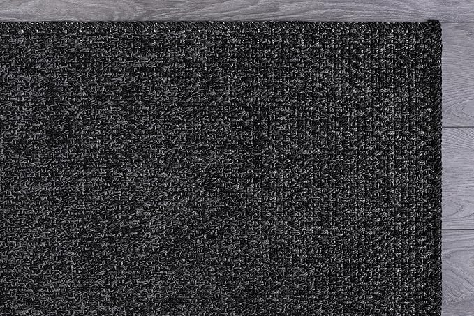 CAMILSON Easy Jute Rug 5x7, Indoor Outdoor Dark Gray Black Farmhouse Area Rugs for Living Room Patio and Kitchen Rug, Solid Boho Woven Design, Easy-Cleaning, Washable Outside Carpet Alfombras (5 x 7)