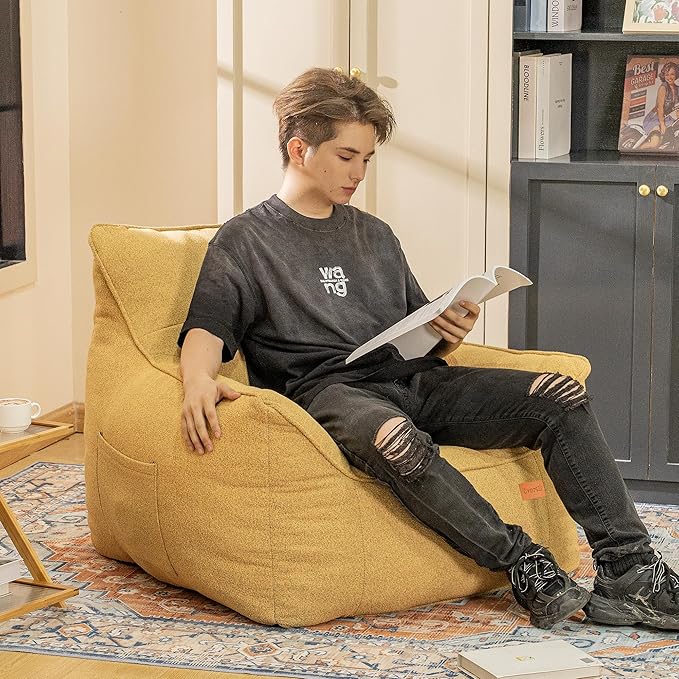 Bean Bag Chair for Adults, Comfy Tufted Bean Bag Chair Sofa with Armrests, Lazy Beanbag Chair with Foam Filler Stuffed Bean Bag Couch Sofa for Reading in Bedroom, Living Room and Dorms