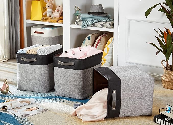 DECOMOMO Extra Large Storage Baskets 54.5L Fabric Storage Bins for Organizing Linen Closet, Toys, Nursery (Grey and Black, XXXL - 3 pack)