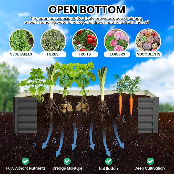 Galvanized Raised Garden Bed Outdoor, 2 Pcs 6x3x1.5FT Outdoor Large Planter Raised Beds Open Base with Safety Edge and Glove for Vegetables Flowers Ground Planter, Dark Grey