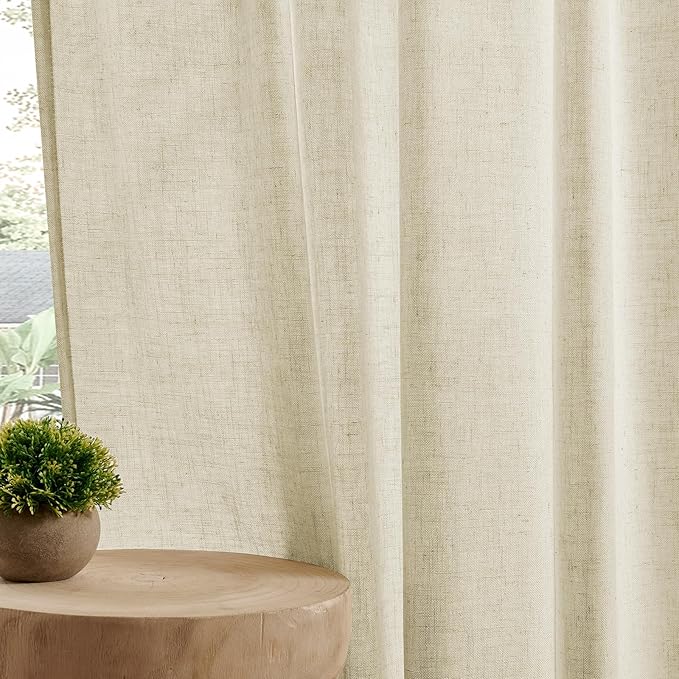 Joydeco Linen Curtains 90 Inch Length 2 Panel Sets,Light Filtering Curtains for Bedroom 52 Inch Wide Living Room Drapes with Back Tabs & Rod Pockets (W52 x L90 Inch, Linen)