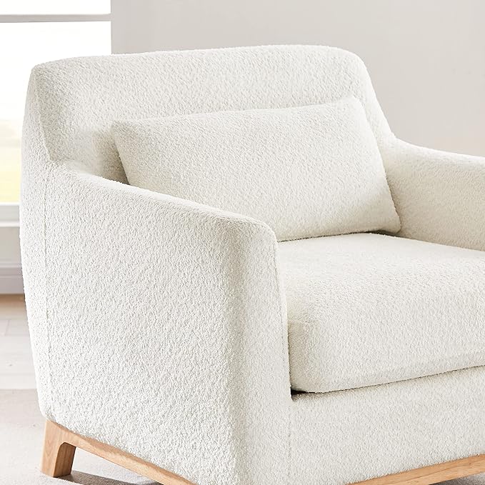 Extra Deep Accent Chair, Fabric Upholstered Comfy Reading Armchair for Living Room, Bedroom Single Seat Sofa Chair with Wood Base, Lamb Fabric