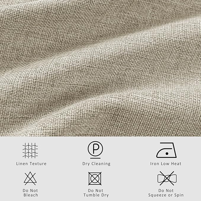 Macochico Pinch Pleated 100% Blackout Curtains Beige Linen Curtains for Bedroom Living Room Farmhouse Thermal Insulated Window Panels Pleated Curtains with Hooks and Tieback 52”Wx72”L 1 Panel