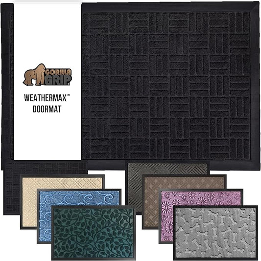 GORILLA GRIP 100% Waterproof All-Season WeatherMax Doormat, 47x35, US Designed Natural Rubber, Stain and Fade Resistant, Low Profile Indoor Outdoor Door Mats, Easy Clean Patio Mat, Midnight Maze