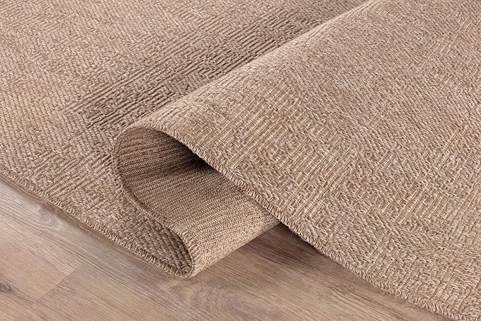 CAMILSON Easy Jute Rug 4x6, Indoor Outdoor Natural Color Fiber Area Rugs for Living Room Patio and Kitchen Rug, Solid Boho Woven Design, Easy-Cleaning, Washable Outside Carpet Alfombras (4 x 6)