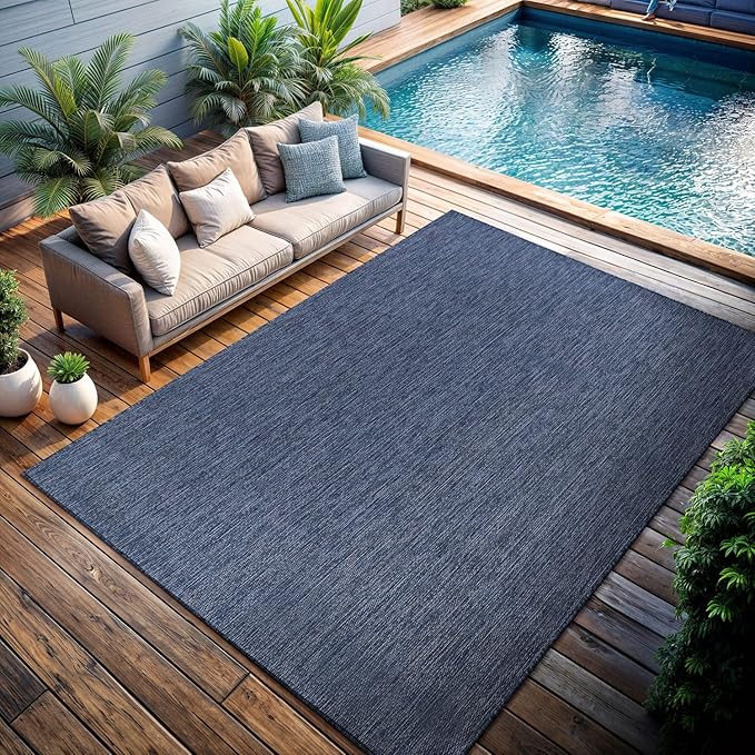 CAMILSON Outdoor Rug 5x7 Modern Area Rugs for Indoor and Outdoor Patios and Porches - Waterproof, Washable, Non-Shedding, Easy-to-Clean Outside Carpet (5 x 7, Solid - Navy Blue)