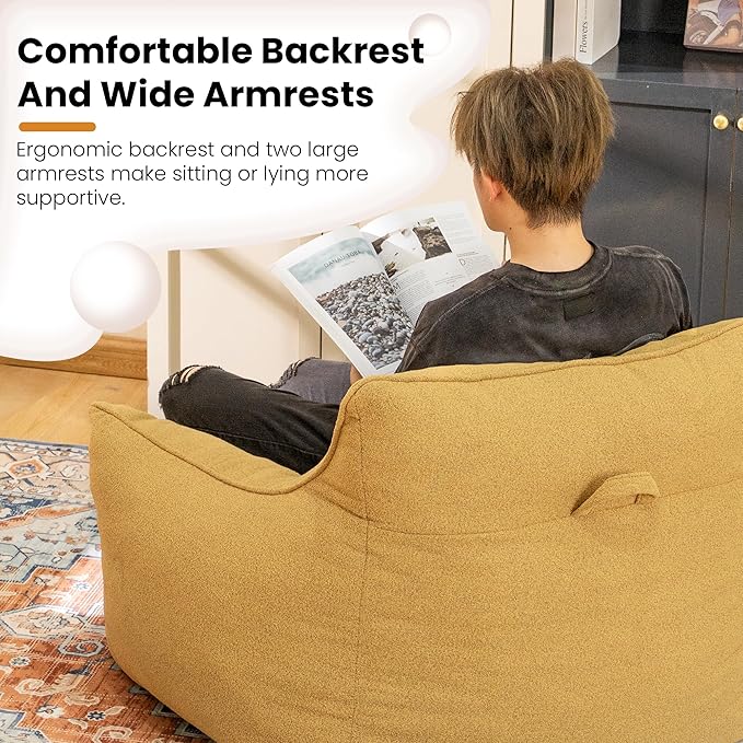 Bean Bag Chair for Adults, Comfy Tufted Bean Bag Chair Sofa with Armrests, Lazy Beanbag Chair with Foam Filler Stuffed Bean Bag Couch Sofa for Reading in Bedroom, Living Room and Dorms