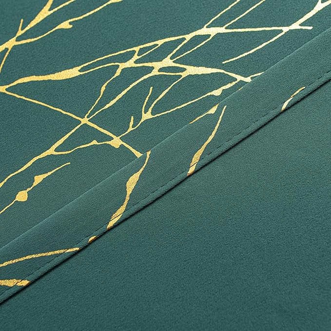 Grommets Blackout Long Window Curtains Green Gold-52W*108L 2PCS Drapes for Bedroom