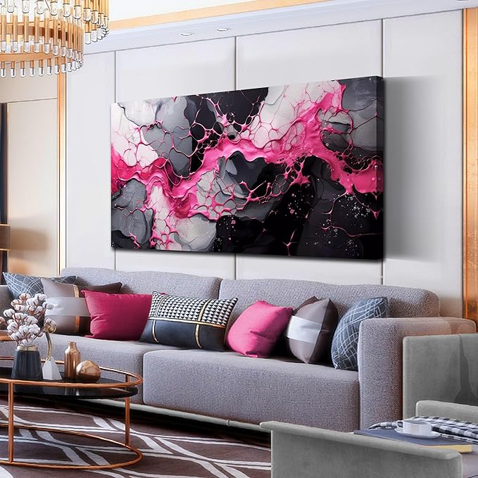 GUGIKA Pink Wall Art for Living Room, Abstract Canvas Wall Decor for Bedroom Decor, Modern Print Paintings, Size 24x48 Inches