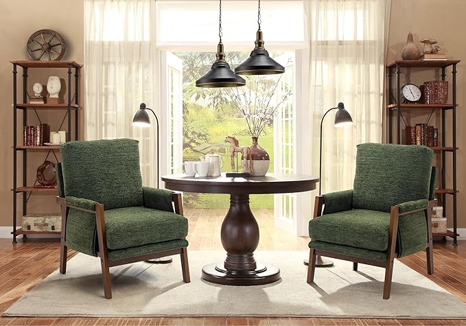Modern Accent Chair for Living Room Mid Century Arm Chair Upholstered Bedroom Chair Comfy Lounge Chair with Solid Wood Frame, Green