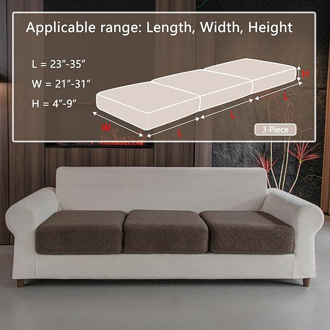 Couch Cushion Covers for Sectional Sofa, Stretch Soft Sofa Slipcovers Washable Wear-Resistant Universal Furniture Protector for Living Room(3 Seaters Covers, Brown)