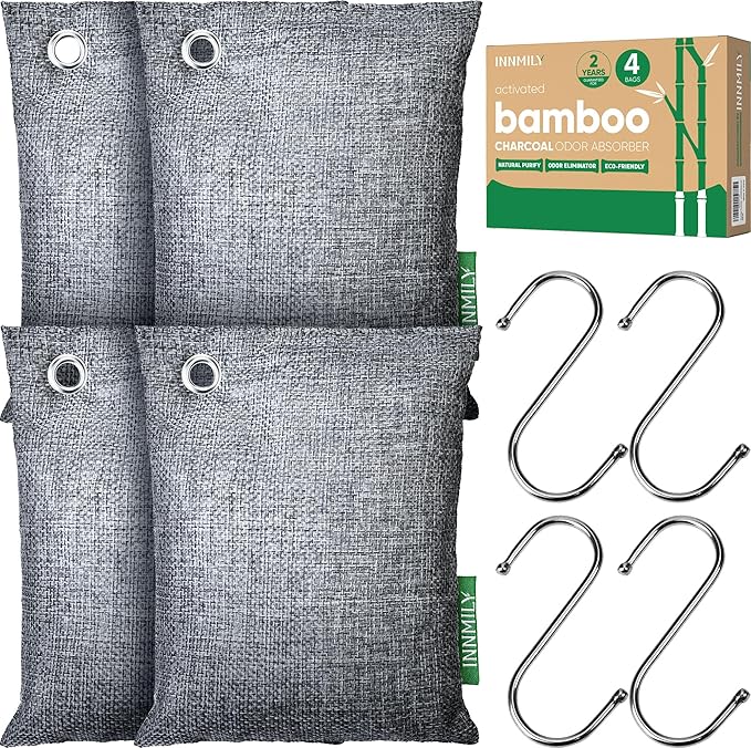 Activated Charcoal Odor Absorber, Odor Eliminator for Strong Odor,Bamboo Charcoal Air Purifying Bags for Home Car Closet Pet, Smoke Room Deodorizer (4 x 200g, Unscented)