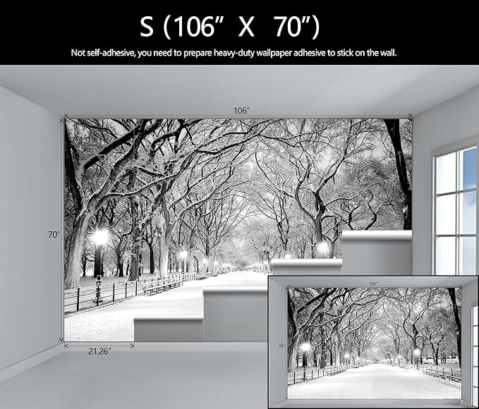 Beautiful 3D Snowy Forest Wallpaper Gray New York Park Landscape Wall Mural Living Room Bedroom (Not Peel and Stick)
