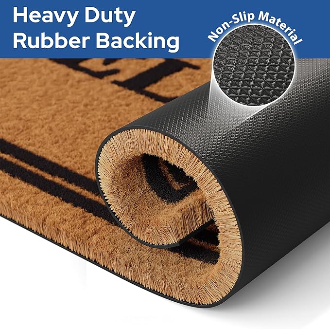 Barnyard Designs Natural Coco Coir Heavy Duty Backing Doormat - Large Cute Non-Slip Front Door Welcome Mat for Outside Entrance or Porch Entry, Brown (30x48, Welcome)