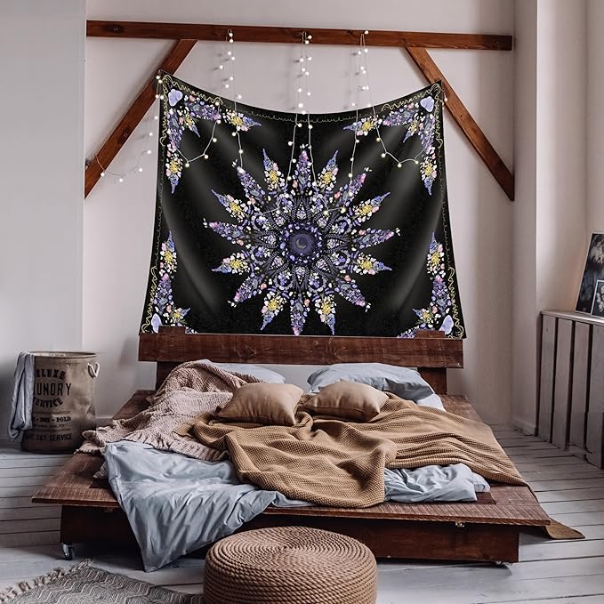 Damanse Floral Tapestry Wall Hanging Cute,Boho Wall Tapestry for Bedroom Aesthetic,Mandala Living Room Decor for Teen Girls (Purple, 49.20" x 59.10")