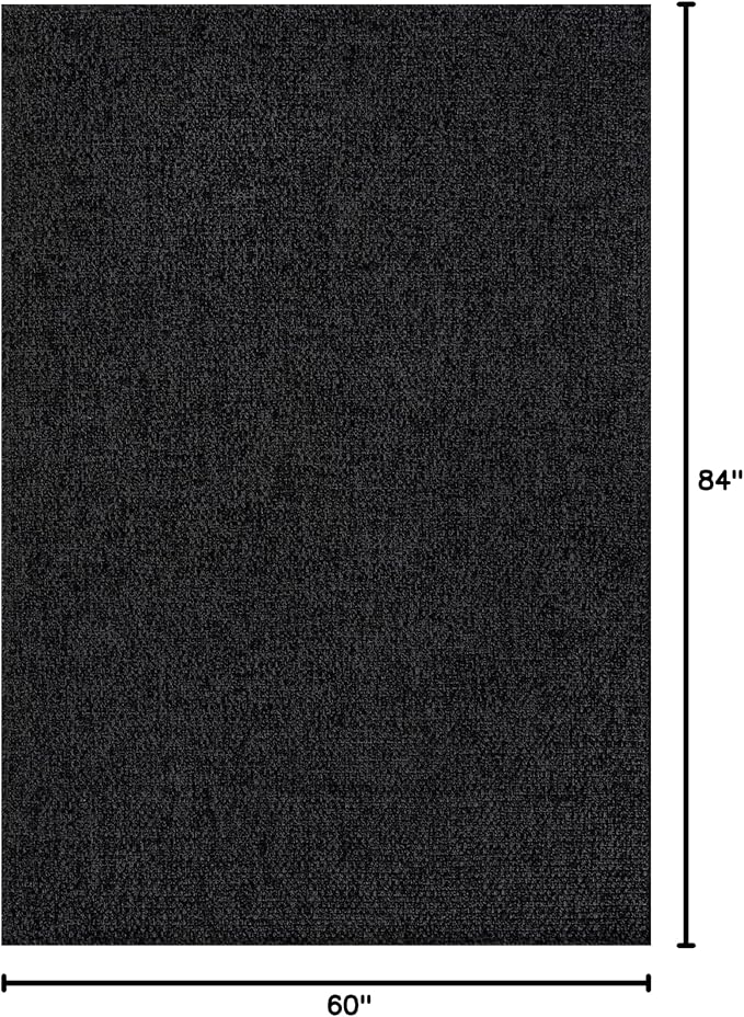 CAMILSON Easy Jute Rug 5x7, Indoor Outdoor Dark Gray Black Farmhouse Area Rugs for Living Room Patio and Kitchen Rug, Solid Boho Woven Design, Easy-Cleaning, Washable Outside Carpet Alfombras (5 x 7)