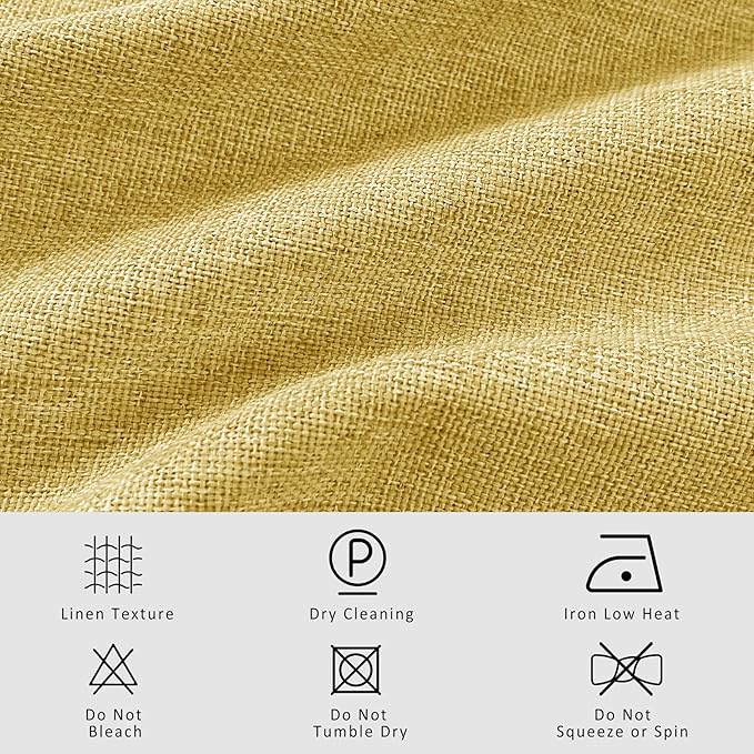 Macochico Pinch Pleated Full Blackout Curtains for Bedroom Living Room Yellow Linen Curtains Thermal Insulated and Noise Reducing Window Panels with Tieback Shabby Chic Decor 84”Wx84”L 1 Panel