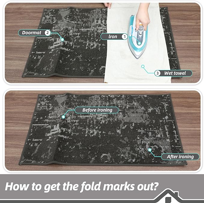 BEQHAUSE Dirt Trapper Door Mat 24"x36" Non-Slip Door Mats Washable Entryway Rugs Stain Resistant Doormat Absorbent Welcome Floor Mat for Front Back Door, Muddy Wet Shoes & Paws,Dark Grey