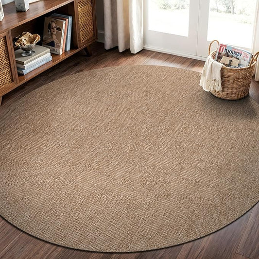CAMILSON Easy Jute Round Rug 6ft Indoor Outdoor Natural Color Fiber Area Rugs for Living Room Patio and Kitchen Rug Solid Boho Woven Design Easy-Cleaning Washable Outside Carpet Alfombras (6 Round)