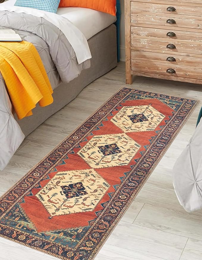 Keen Home Design 2x10 Rug - Machine Washable Runner with Non-Slip Backing, Ideal for Hallway, Entryway, Kitchen, Laundry Room - Vintage, Easy Clean, Durable, Low Pile Rug - (2'6" x 10')