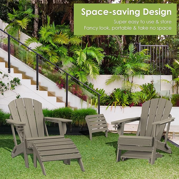 GREENVINES Adirondack-Ottoman | Wood Grain | HDPE Plastic | Outdoor Footrest | All Weather | Foot Rest | Foot Stool | Desert Brown | for Adirondack Chair