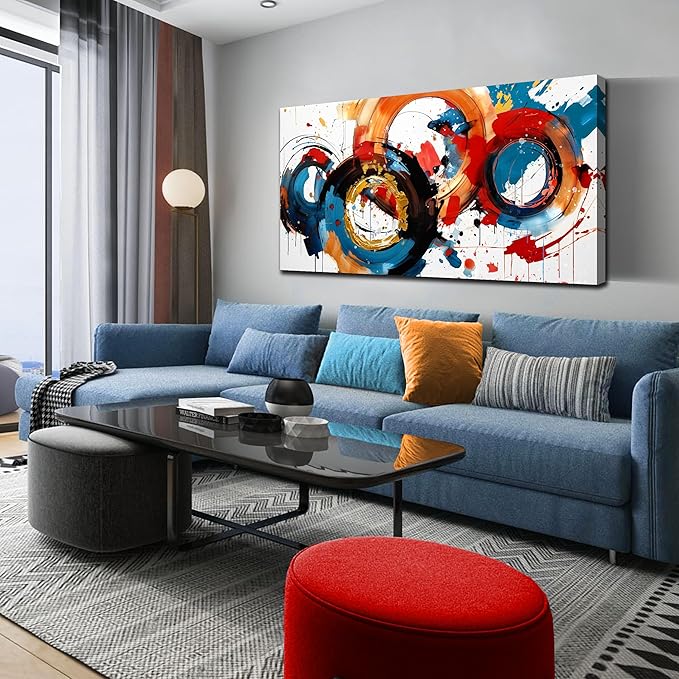 Abstract Wall Art Large Canvas Prints Modern Living Room Bedroom Home Office Wall Decor Framed Colorful Circle Abstract Picture Ready to Hang Size 30x60