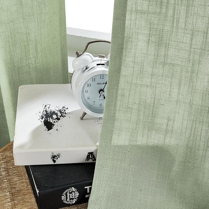 Joydeco Linen Curtains for Living Room,Light Filtering Rod Pocket Back Tab Semi Sheer Drapes Window Long Curtains 90 inches Long Sage Green