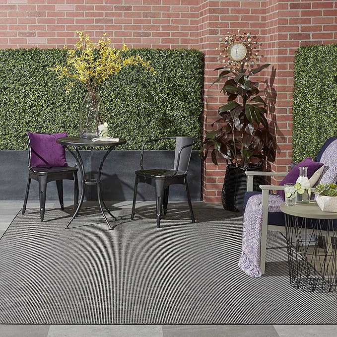 Nourison Home Positano Charcoal 8' x 10' Area Rug, Modern, Solid, Indoor/Outdoor, Easy Cleaning, Non Shedding, Bed Room, Living Room, Deck, Backyard