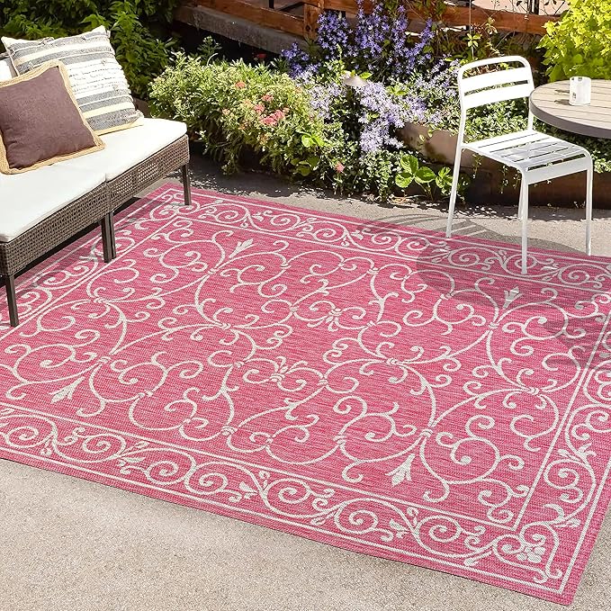 JONATHAN Y Vintage Filigree Indoor Outdoor Area Rug 5X8 Fuchsia/Light Gray, Charleston Textured Weave for Backyard, Patio, Porch, Easy-Cleaning, High Traffic, Pet-Friendly, Non-Shedding (SMB106J-5)