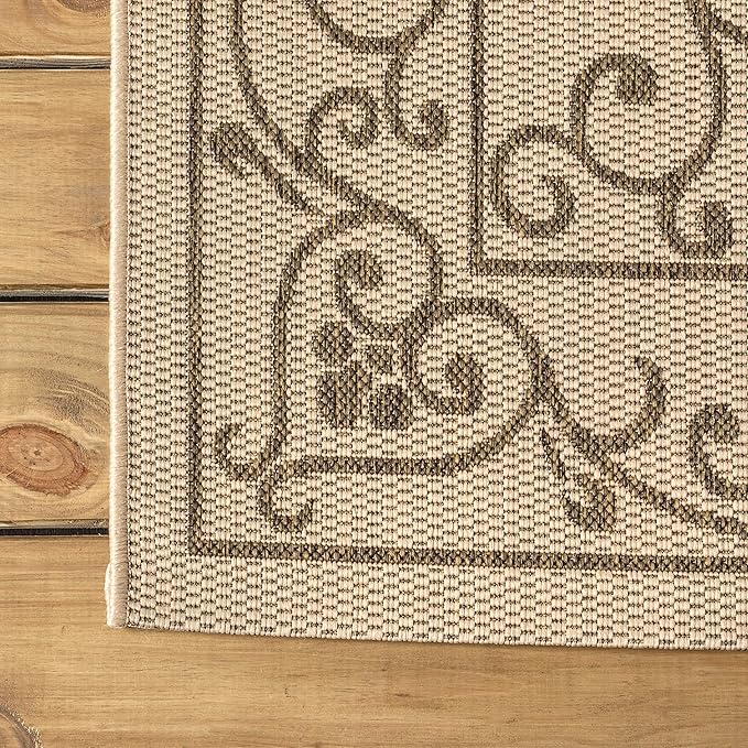 JONATHAN Y Vintage Filigree Indoor Outdoor Square Area Rug 6X6 Beige/Brown, Charleston Textured Weave for Backyard, Patio, Porch, Easy-Cleaning, High Traffic, Pet-Friendly, Non-Shedding (SMB106A-6SQ)