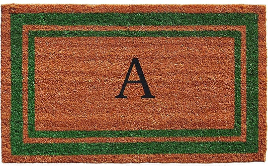 Calloway Mills Green Border 18" x 30" Monogram Doormat, Natural/Green (Letter A)