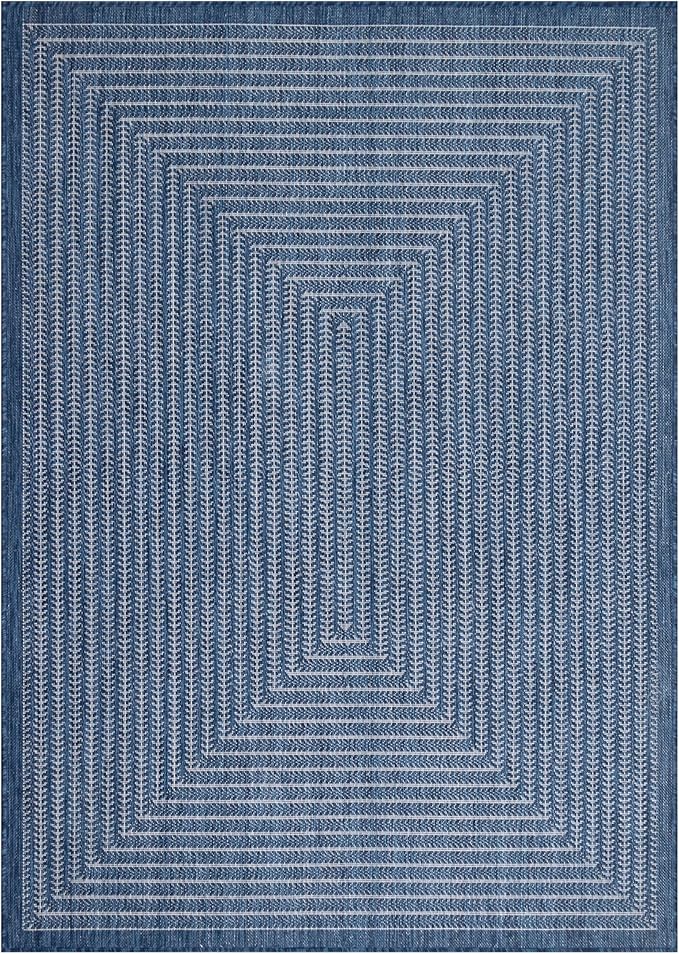 Adiva Rugs Outdoor Indoor Area Rug, Weather Resistant, Easy to Clean, Stain Resistant Floor Mat for Dining Room, Backyard, Deck, Patio (Navy Weiss, 6' x 9')