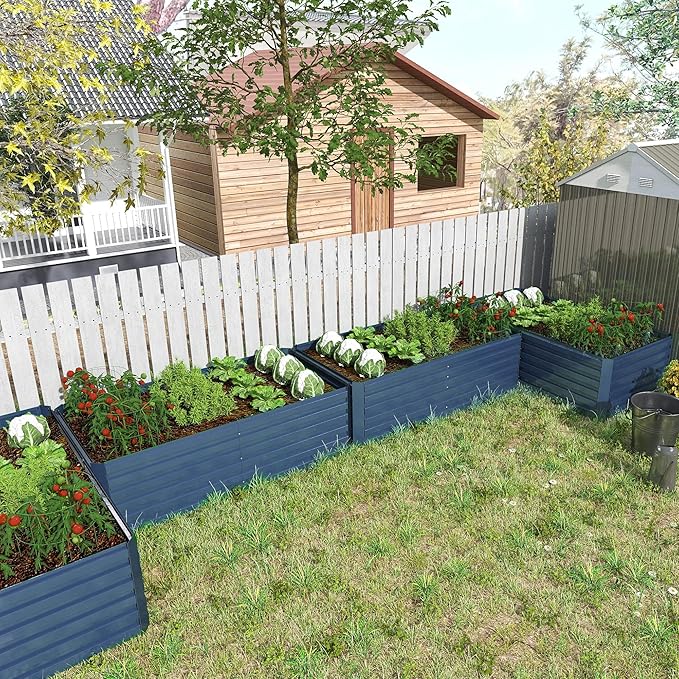 6x3x2 ft Raised Garden Bed, Large Metal Planter Raised Beds, Planters for Outdoor Plants for Vegetables, Flowers, Herbs, Fruits, and Succulents.(4 Pcs, Blue)