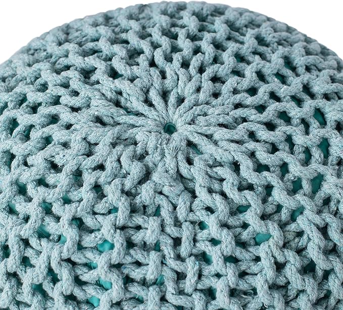 BIRDROCK HOME Round Pouf Ottoman | Cotton Braided Round Foot Stool | Bedroom and Living Room Poof | Sage Green Boho Ottoman | Pouf Foot Rest