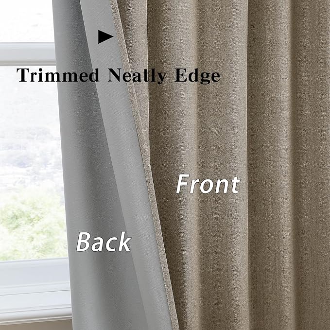RAIN CITY Linen Brown Extra Long Blackout Curtains 120 Inch Long 10ft, Back Tab Pleated Look Linen Blended Textured Curtains with Hooks for Living Room Track System(W50xL120 in Length,Linen)