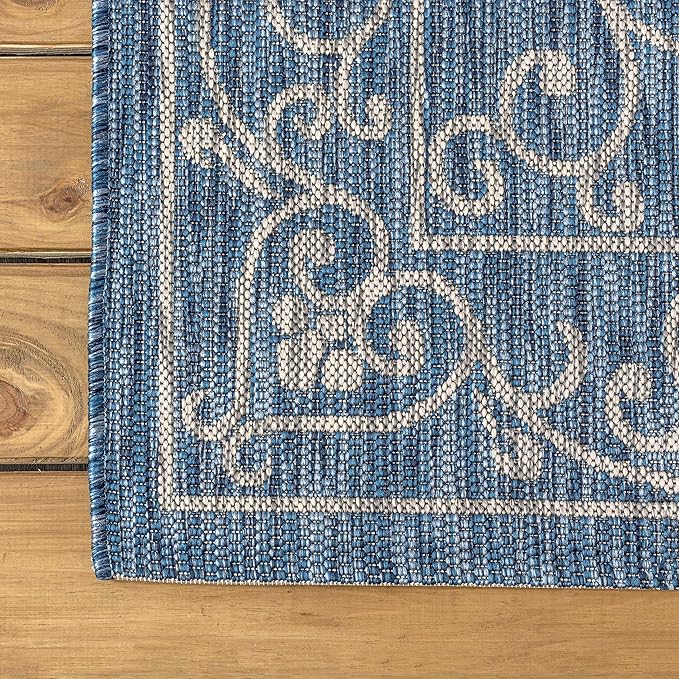 JONATHAN Y Vintage Filigree Indoor Outdoor Runner Rug 2X8 Navy/Gray, Charleston Textured Weave for Backyard, Patio, Porch, Easy-Cleaning, High Traffic, Pet-Friendly, Non-Shedding (SMB106D-28)