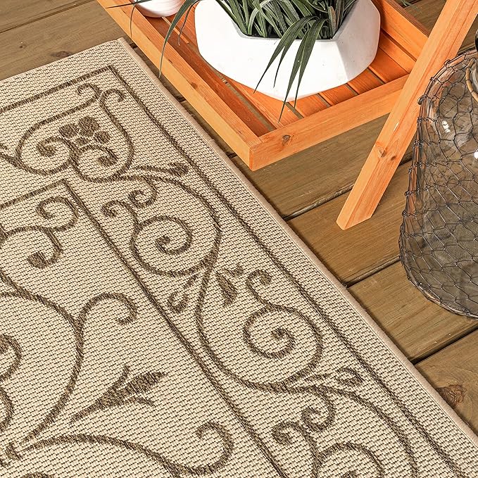 JONATHAN Y Vintage Filigree Indoor Outdoor Area Rug 3X5 Beige/Brown, Charleston Textured Weave for Backyard, Patio, Porch, Easy-Cleaning, High Traffic, Pet-Friendly, Non-Shedding (SMB106A-3)