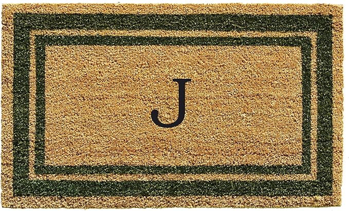 Calloway Mills 153042436J Sage Green Border 24" x 36" Monogram Doormat, (Letter J)