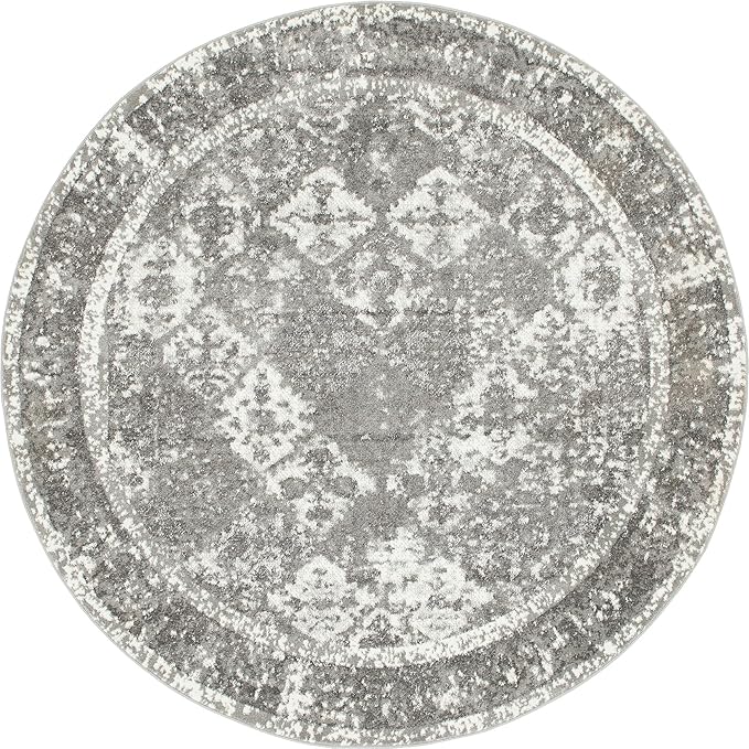Unique Loom Rosso Collection Vintage, Traditional, Bohemian, Geometric, Distressed, Southwestern Area Rug, 8' 0" x 8' 0", Gray/Ivory