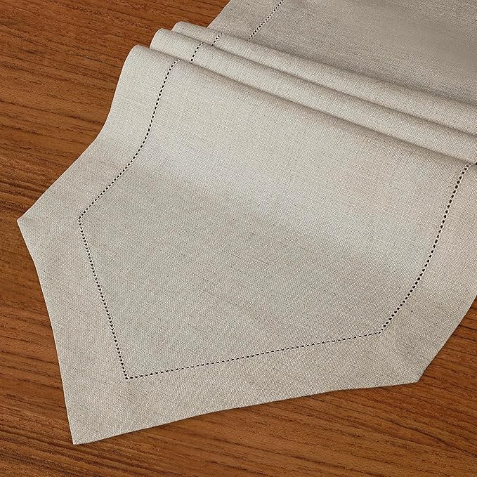 D'Moksha Homes Natural Linen Table Runner 48 Inches Long - 100% Pure Linen Diamond Table Runner 14 x 48 Inch for Dining, Fall and Halloween - Machine Washable