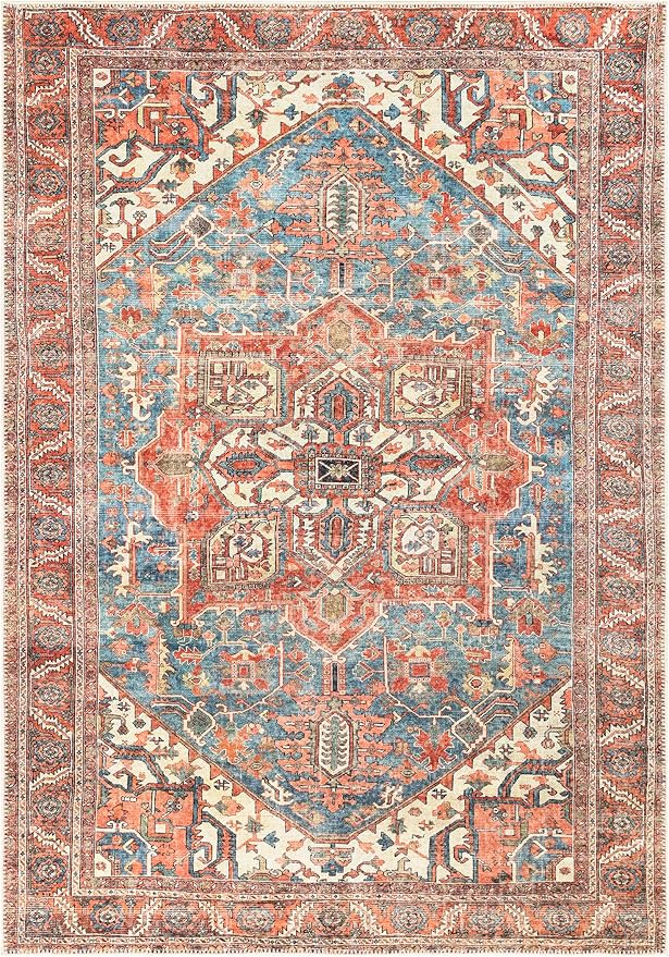 Keen Home Design 10x14 Rug - Machine Washable Area Rug with Non-Slip Backing, Ideal for Living Room, Dining Room, Bedroom - Vintage, Easy Clean, Durable, Low Pile Rug - (9'7" x 14')