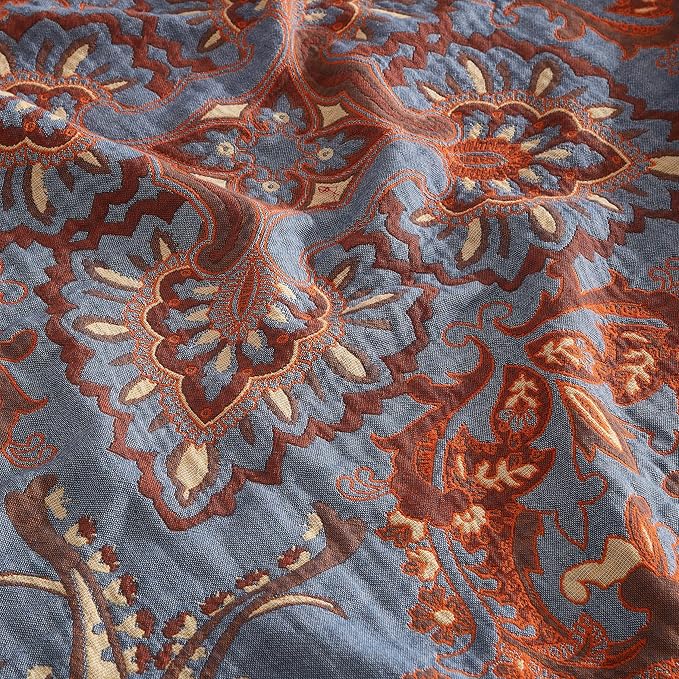 Boho Throw Blanket for Bed 80”x90”, 100% Cotton Woven Blanket for Couch Sofa, Ultra Soft 4-Layer Muslin Quilt with Vintage Floral Printed, Farmhouse Bed Blanket/Cover for Living Room Decor