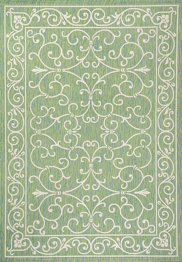JONATHAN Y Vintage Filigree Indoor Outdoor Area Rug 3X5 Green/Ivory, Charleston Textured Weave for Backyard, Patio, Porch, Easy-Cleaning, High Traffic, Pet-Friendly, Non-Shedding (SMB106K-3)