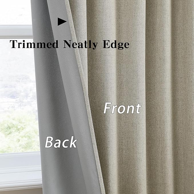 RAIN CITY Taupe Blackout Linen Blend Curtains&Drapes 144 Inch Long 12ft Length Custom Made High Ceiling Draperies with Hooks 2 Story Light Blocking Curtains for Loft Sliding Door 50 Wide Set of 2