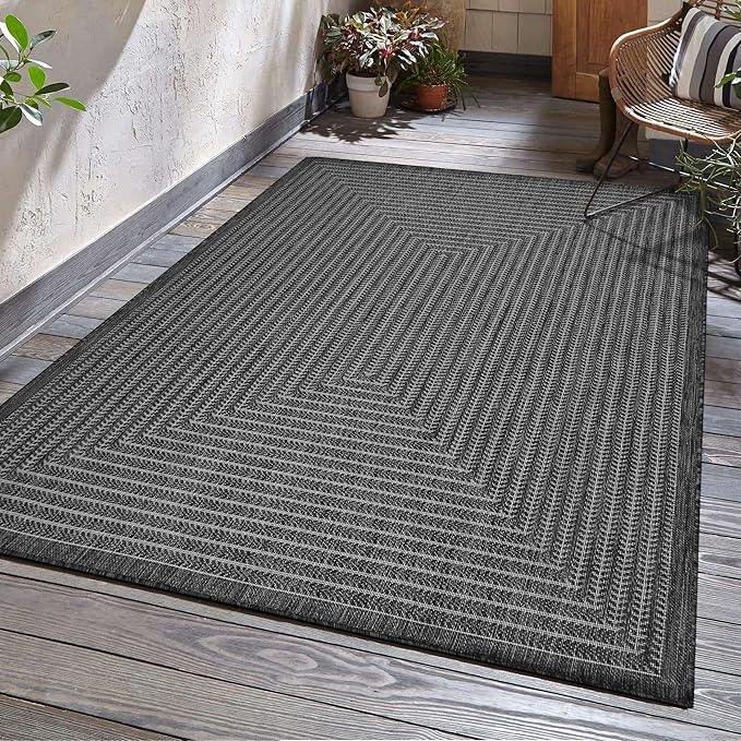 Adiva Rugs Outdoor Indoor Area Rug, Weather Resistant, Easy to Clean, Stain Resistant Floor Mat for Dining Room, Backyard, Deck, Patio (Pebble Weiss, 6' x 9')