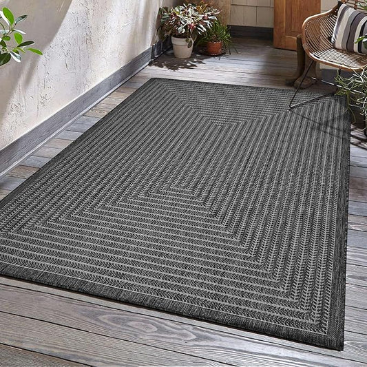 Adiva Rugs Outdoor Indoor Area Rug, Weather Resistant, Easy to Clean, Stain Resistant Floor Mat for Dining Room, Backyard, Deck, Patio (Pebble Weiss, 8' x 10')