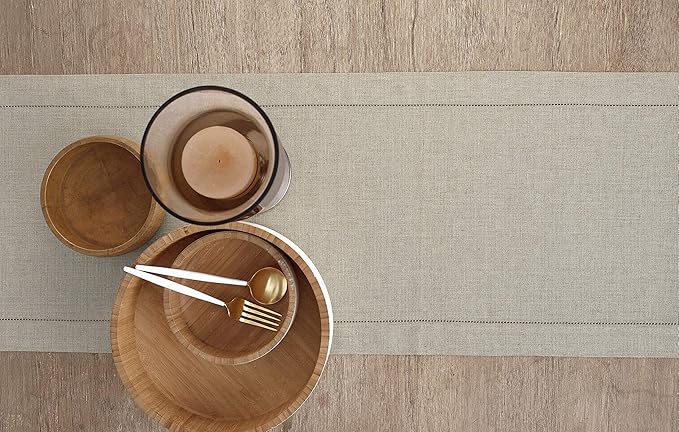 Solino Home Linen Natural Table Runner 36 Inches - Classic Hemstitch, 100% Pure Linen Coffee Table Runner 14 x 36 Inch Ideal for Dresser Tables - Fall, Autumn, Halloween, Thanksgiving