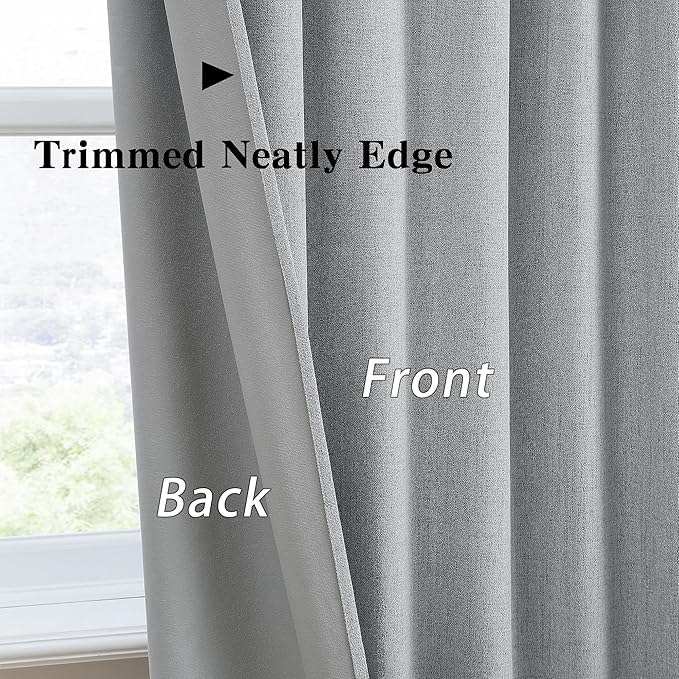 RAIN CITY 90 Inch Long Blackout Curtains 2 Panels Set,70 Inch Wide Back Tab Pleated Curtains with Hooks Track System,Energy Efficinet Linen Blend Drapes for Dining Room Hoom Office 70x90,Grey