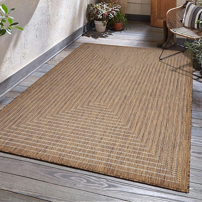 Adiva Rugs Outdoor Indoor Area Rug, Weather Resistant, Easy to Clean, Stain Resistant Floor Mat for Dining Room, Backyard, Deck, Patio (Wooden, 9' x 12')